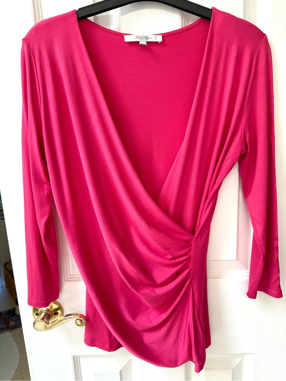 Max Mara (Made in Italy) Hot Pink Wrap-Style Long Sleeve Top